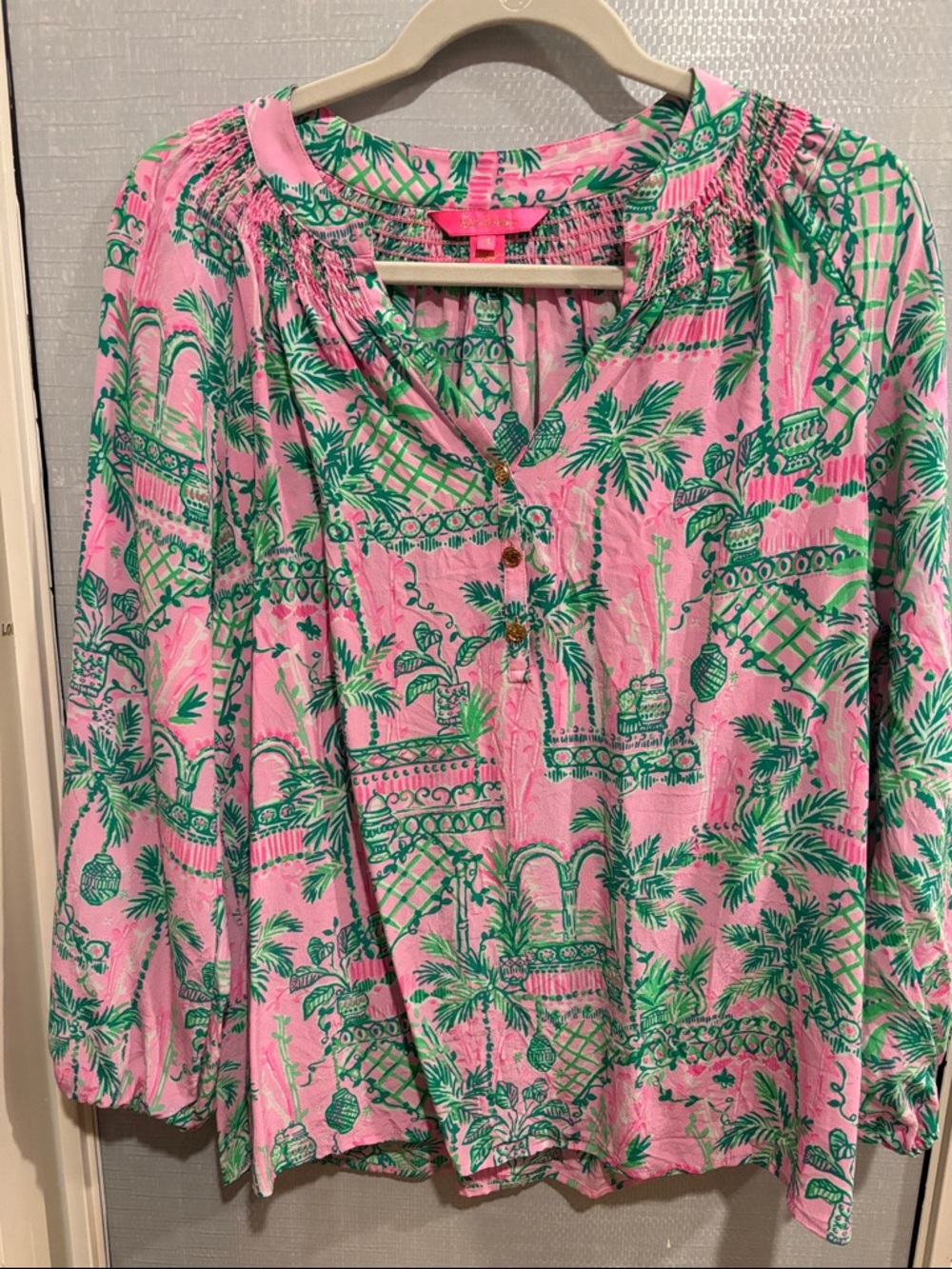 Lilly Pulitzer Pink & Green Tropical Button-Front Tunic